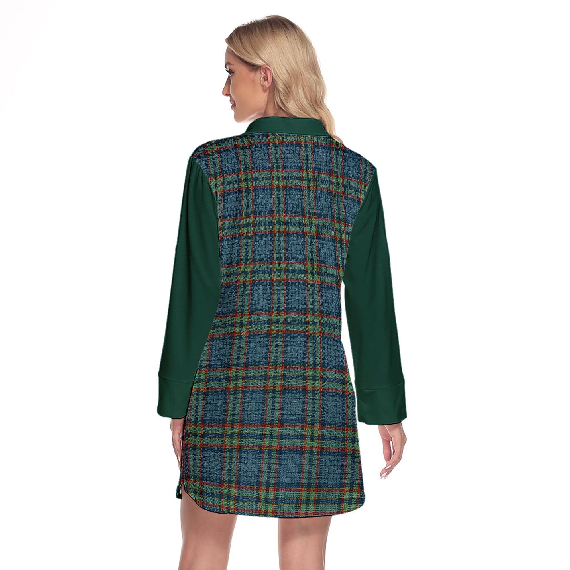 Ralston UK Tartan Women's Lapel Shirt Dress With Long Sleeve