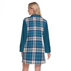 Roberton Tartan Women's Lapel Shirt Dress With Long Sleeve