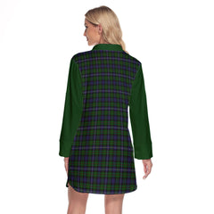 Robertson Hunting Tartan Women's Lapel Shirt Dress With Long Sleeve