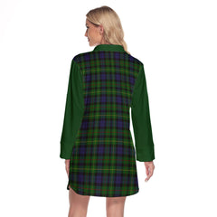 Rollo Tartan Women's Lapel Shirt Dress With Long Sleeve