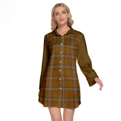 Scott Brown Modern Tartan Women's Lapel Shirt Dress With Long Sleeve