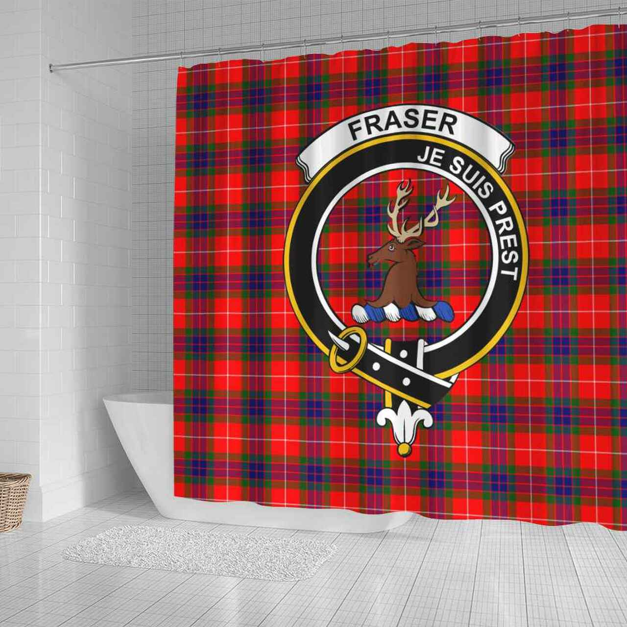 Fraser (of Lovat) Tartan Crest Shower Curtain