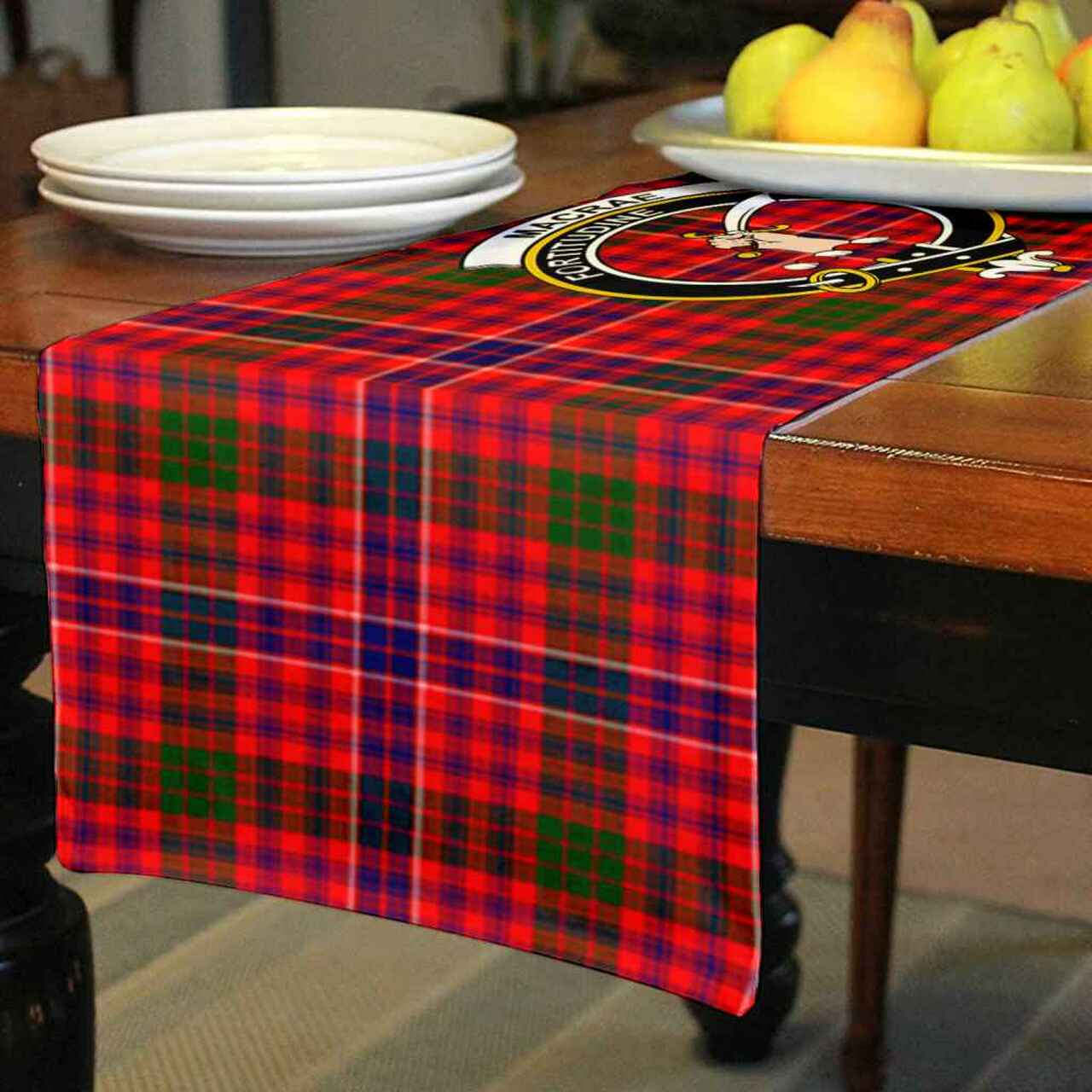 MacRae Tartan Crest Table Runner - Cotton table runner