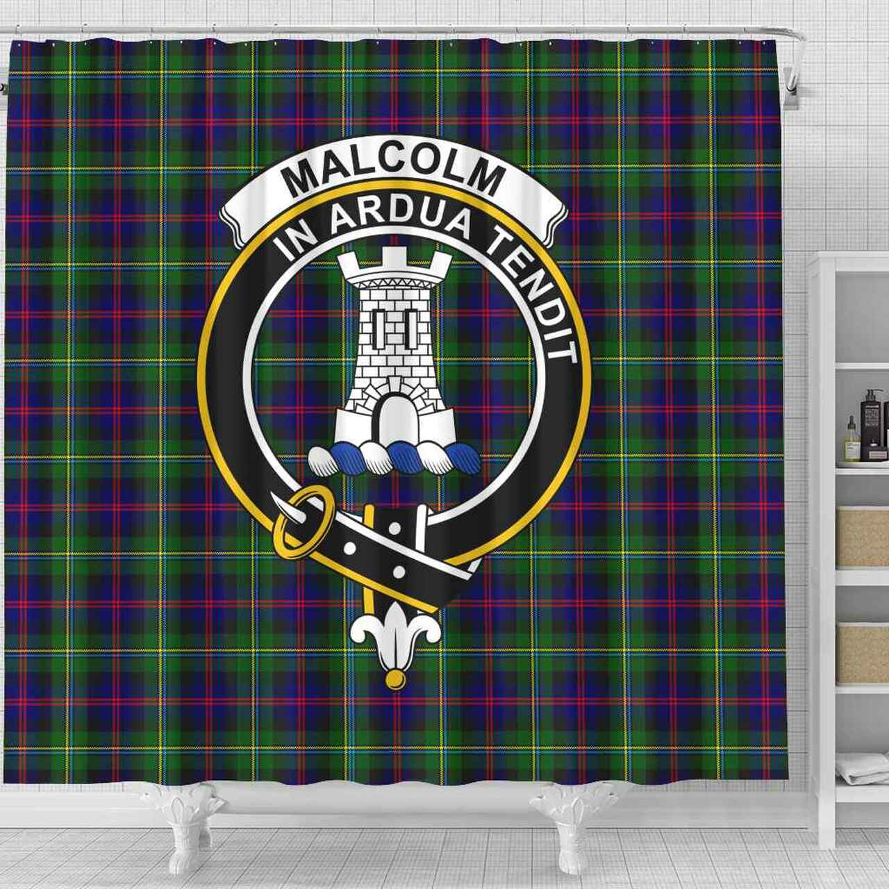 Malcolm (or MacCallum) Tartan Crest Shower Curtain