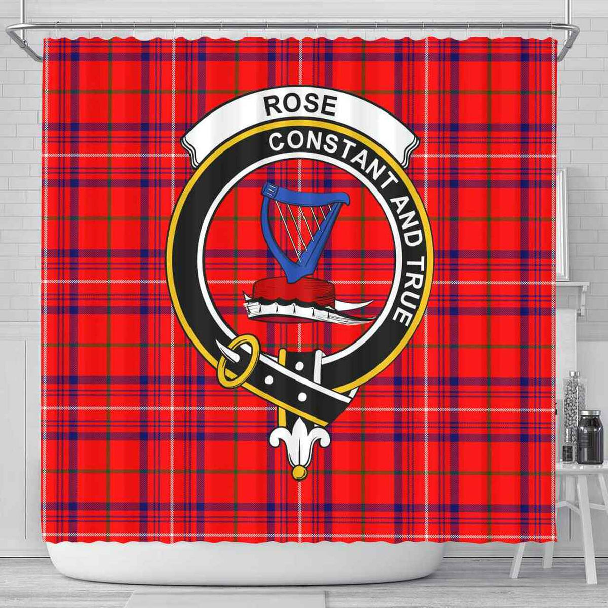 Rose Tartan Crest Shower Curtain