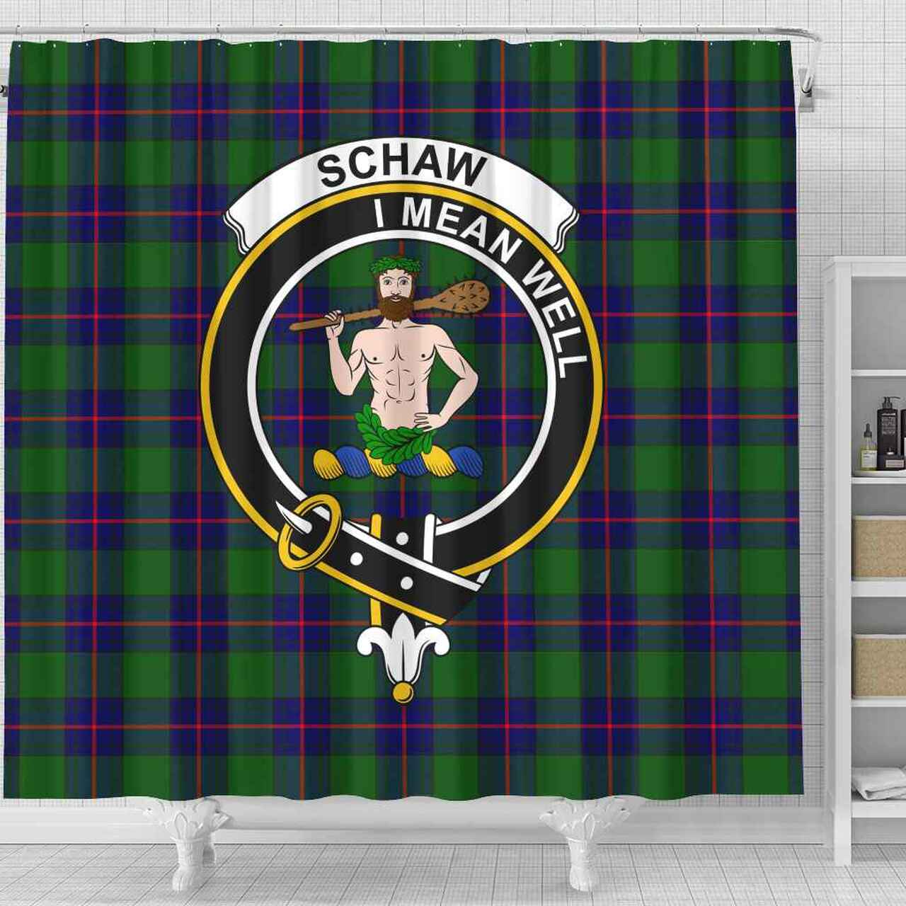 Schaw (of Sauchie) Tartan Crest Shower Curtain