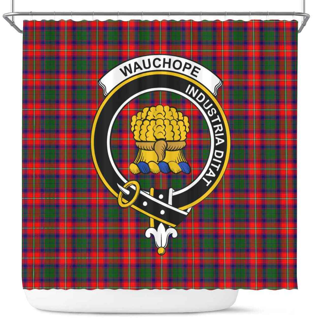 Wauchope (or Waugh) Tartan Crest Shower Curtain