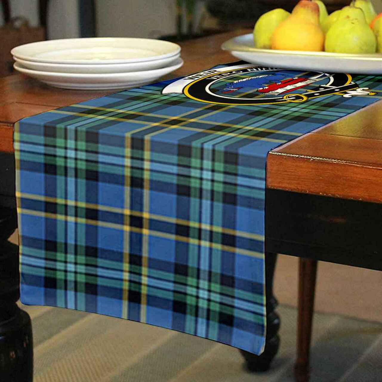 Weir Tartan Crest Table Runner - Cotton table runner