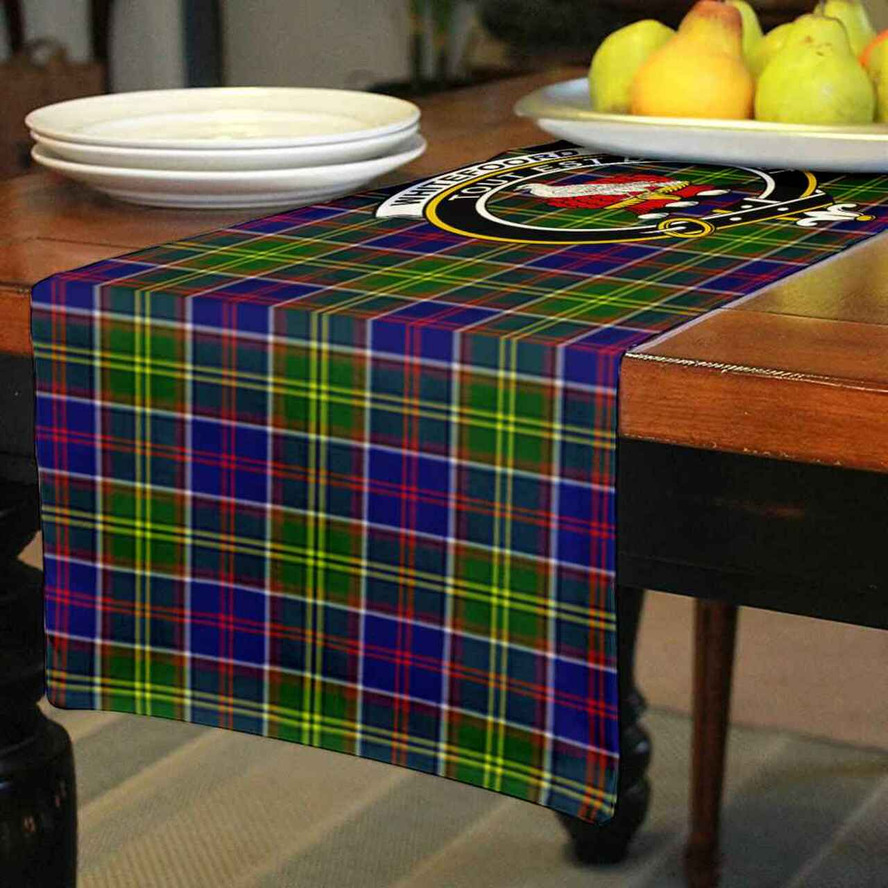 Whiteford Tartan Crest Table Runner - Cotton table runner