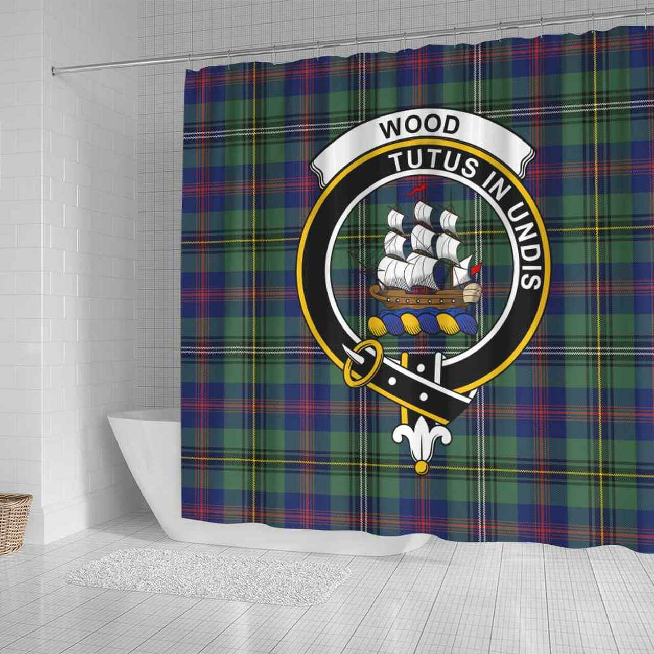 Wood Tartan Crest Shower Curtain