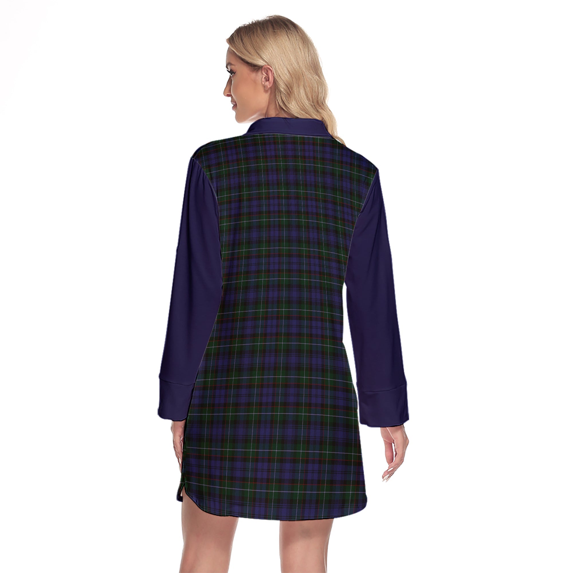 Sempill Tartan Women's Lapel Shirt Dress With Long Sleeve