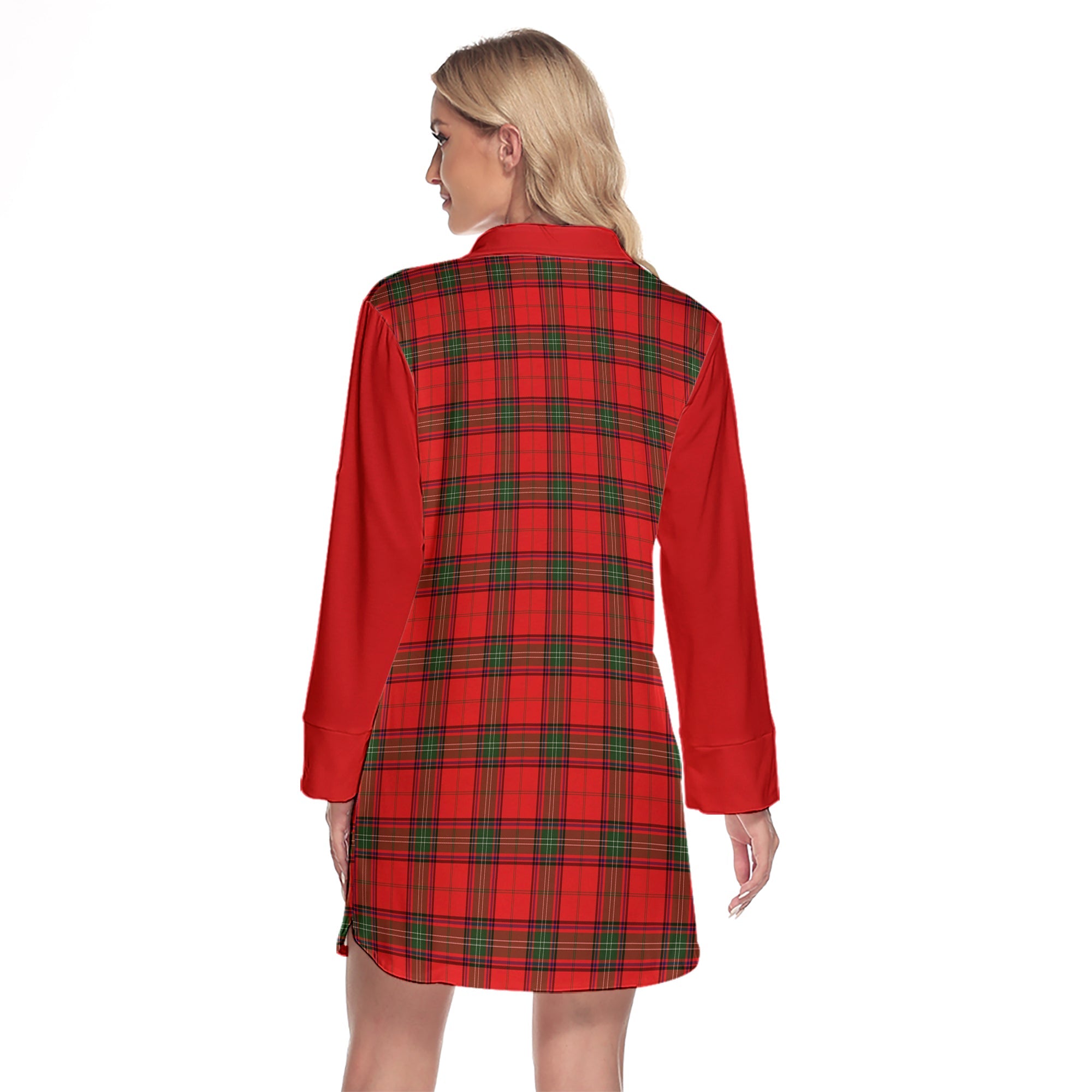 Seton Modern Tartan Women's Lapel Shirt Dress With Long Sleeve