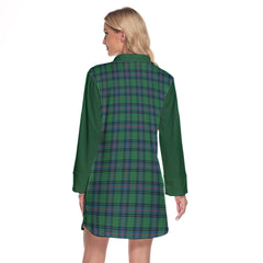 Shaw Ancient Tartan Women's Lapel Shirt Dress With Long Sleeve