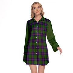 Shaw Modern Tartan Women's Lapel Shirt Dress With Long Sleeve