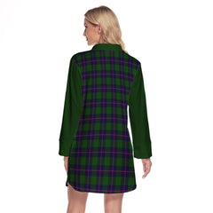 Shaw Modern Tartan Women's Lapel Shirt Dress With Long Sleeve