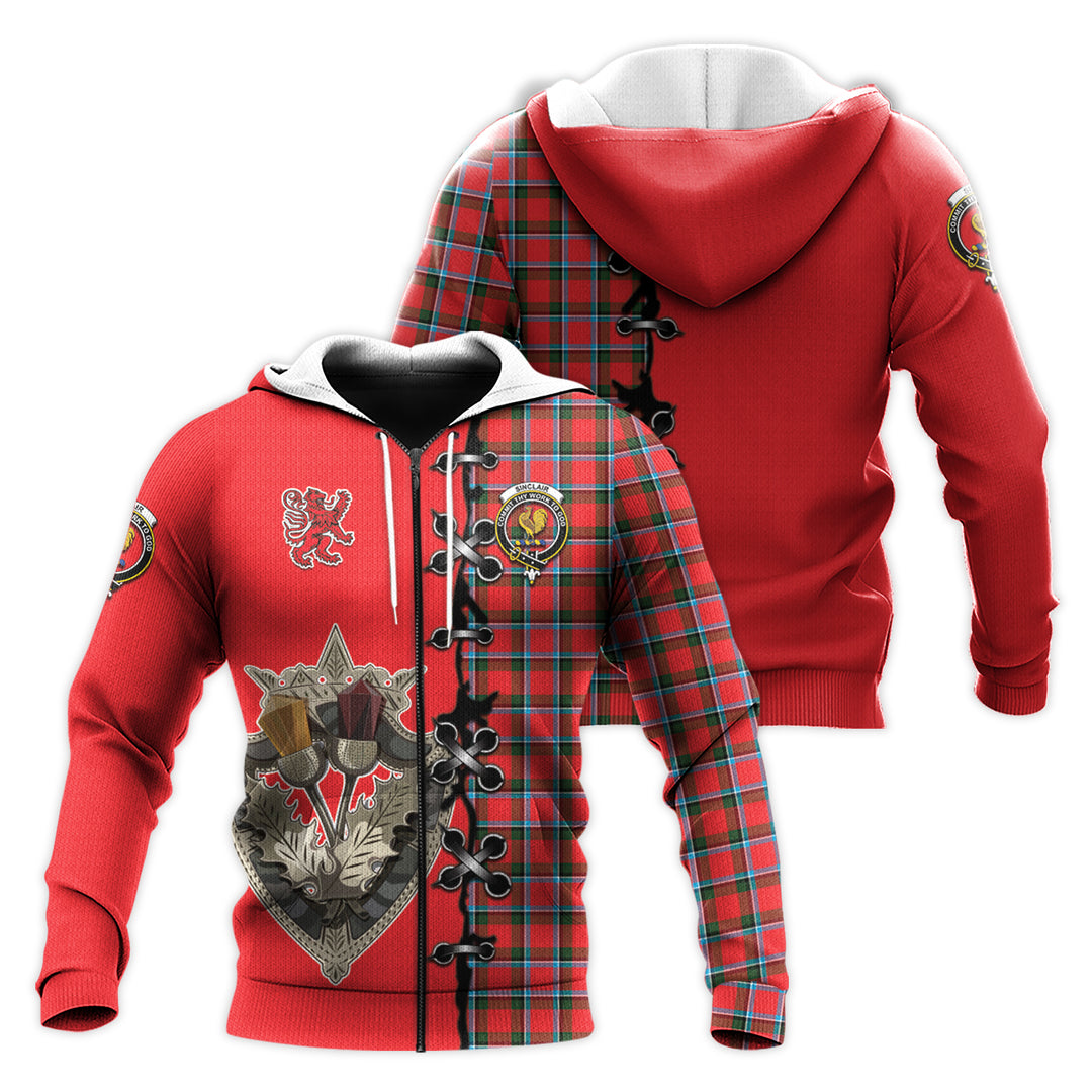 Sinclair Modern Tartan Hoodie - Lion Rampant And Celtic Thistle Style