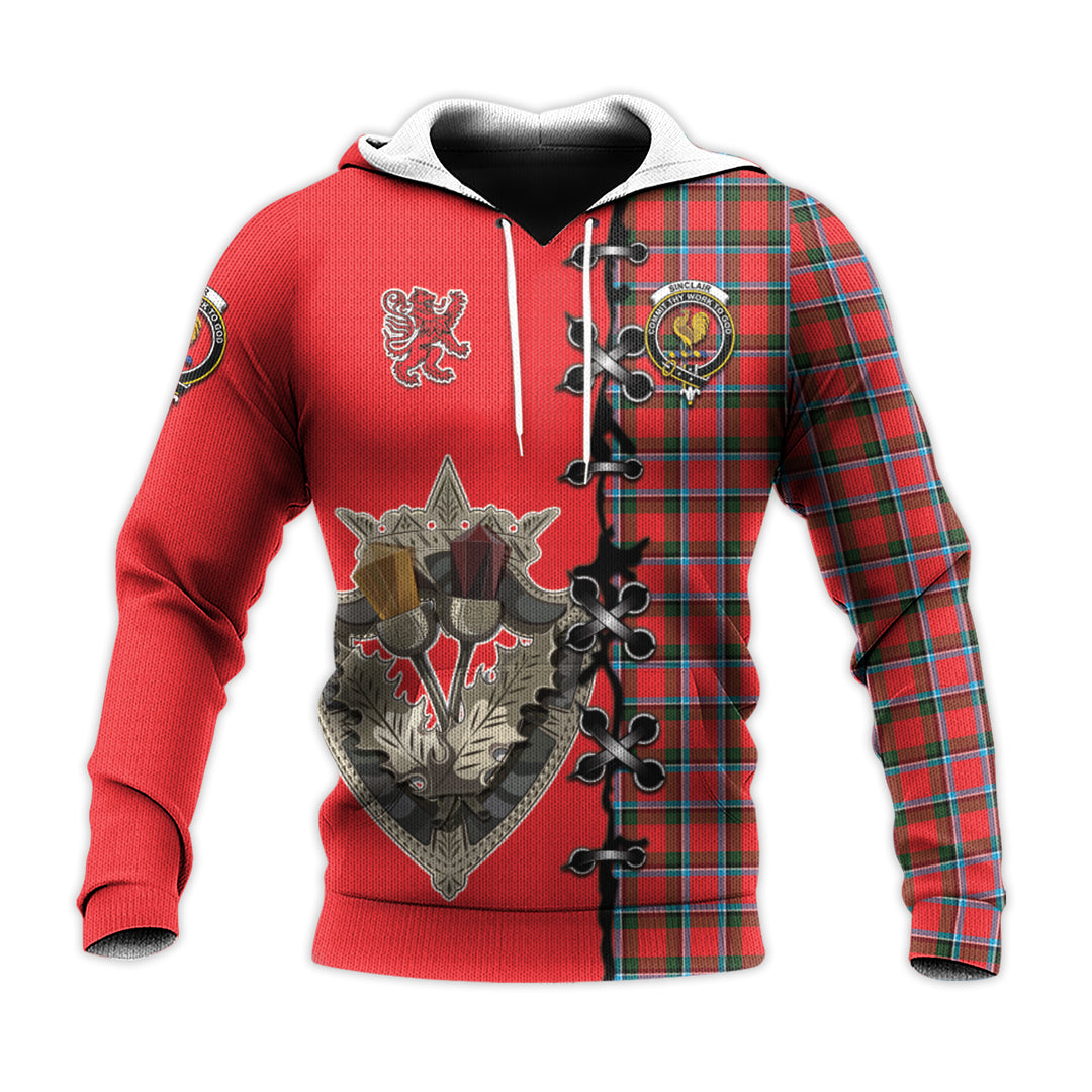 Sinclair Modern Tartan Hoodie - Lion Rampant And Celtic Thistle Style