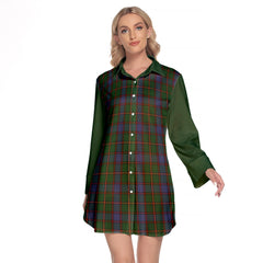 Skene Tartan Women's Lapel Shirt Dress With Long Sleeve