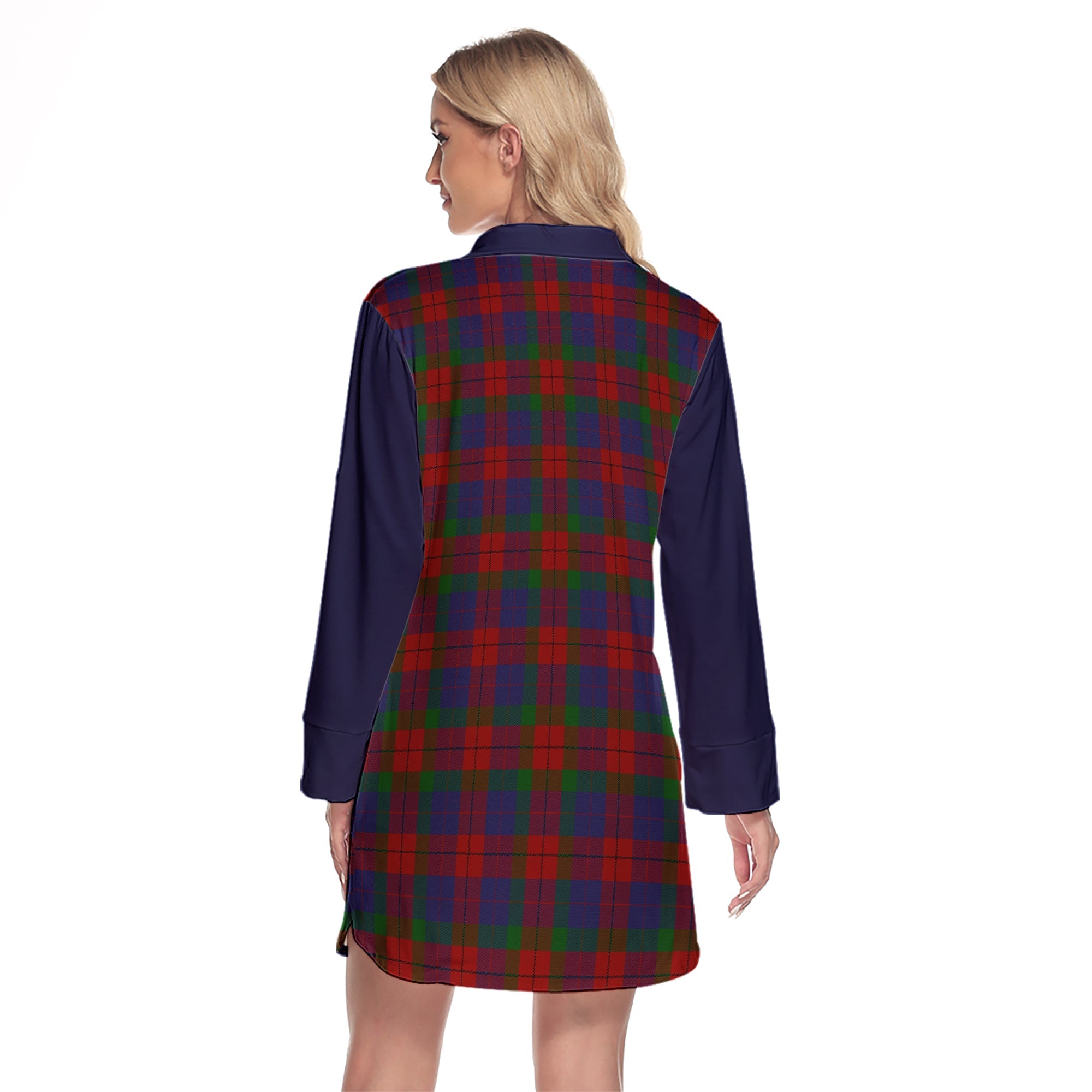 Skene Of Cromar Tartan Women's Lapel Shirt Dress With Long Sleeve