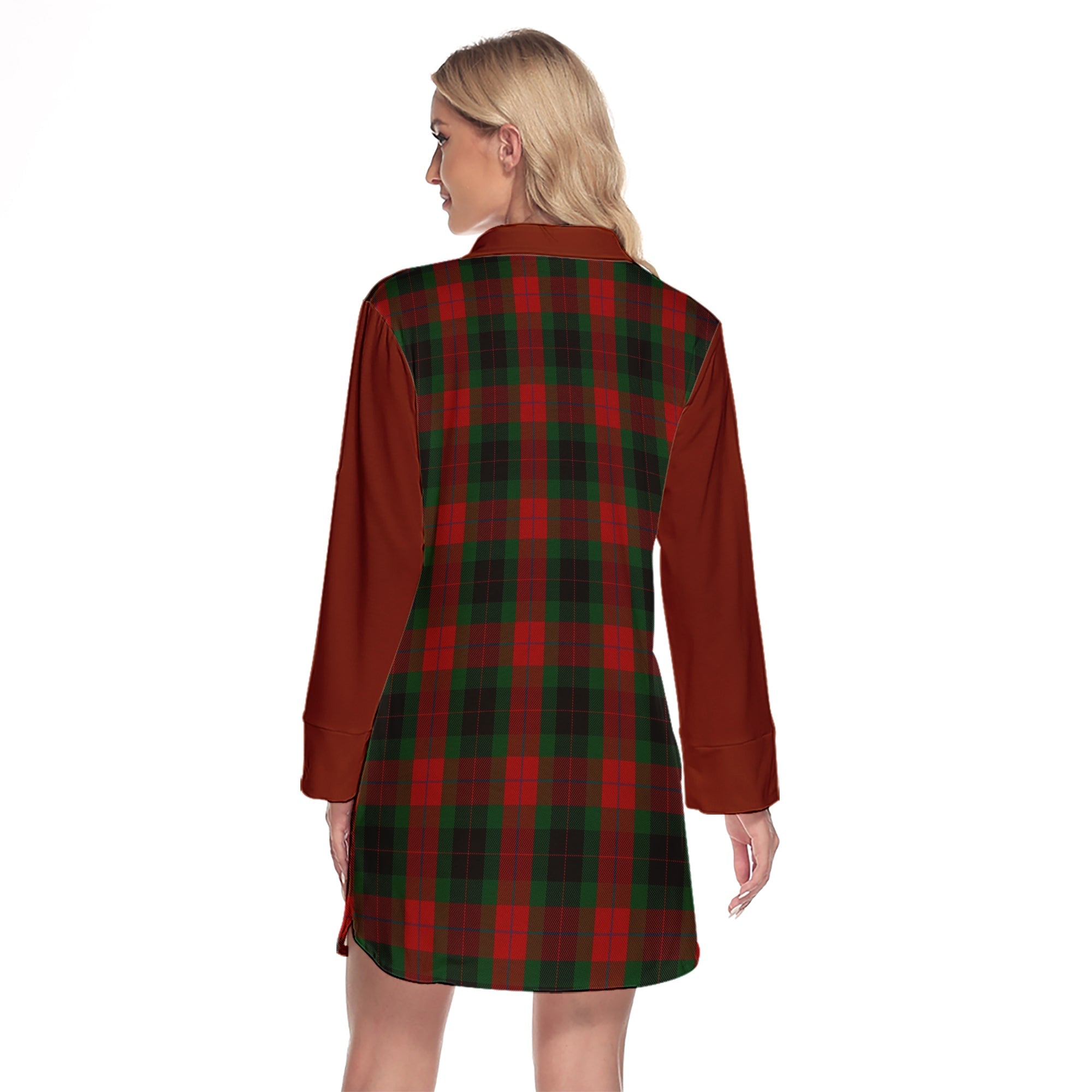 Skene Of Cromar Black Tartan Women's Lapel Shirt Dress With Long Sleeve