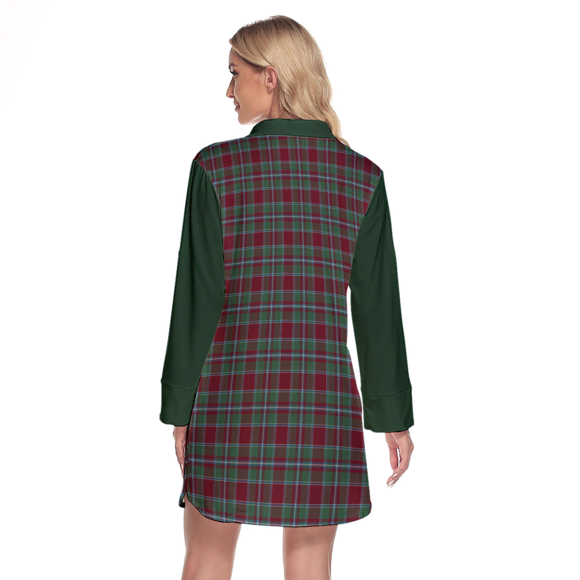 Spens Modern Tartan Women's Lapel Shirt Dress With Long Sleeve