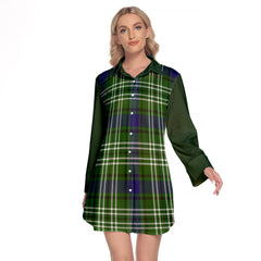 Spottiswood Tartan Women's Lapel Shirt Dress With Long Sleeve