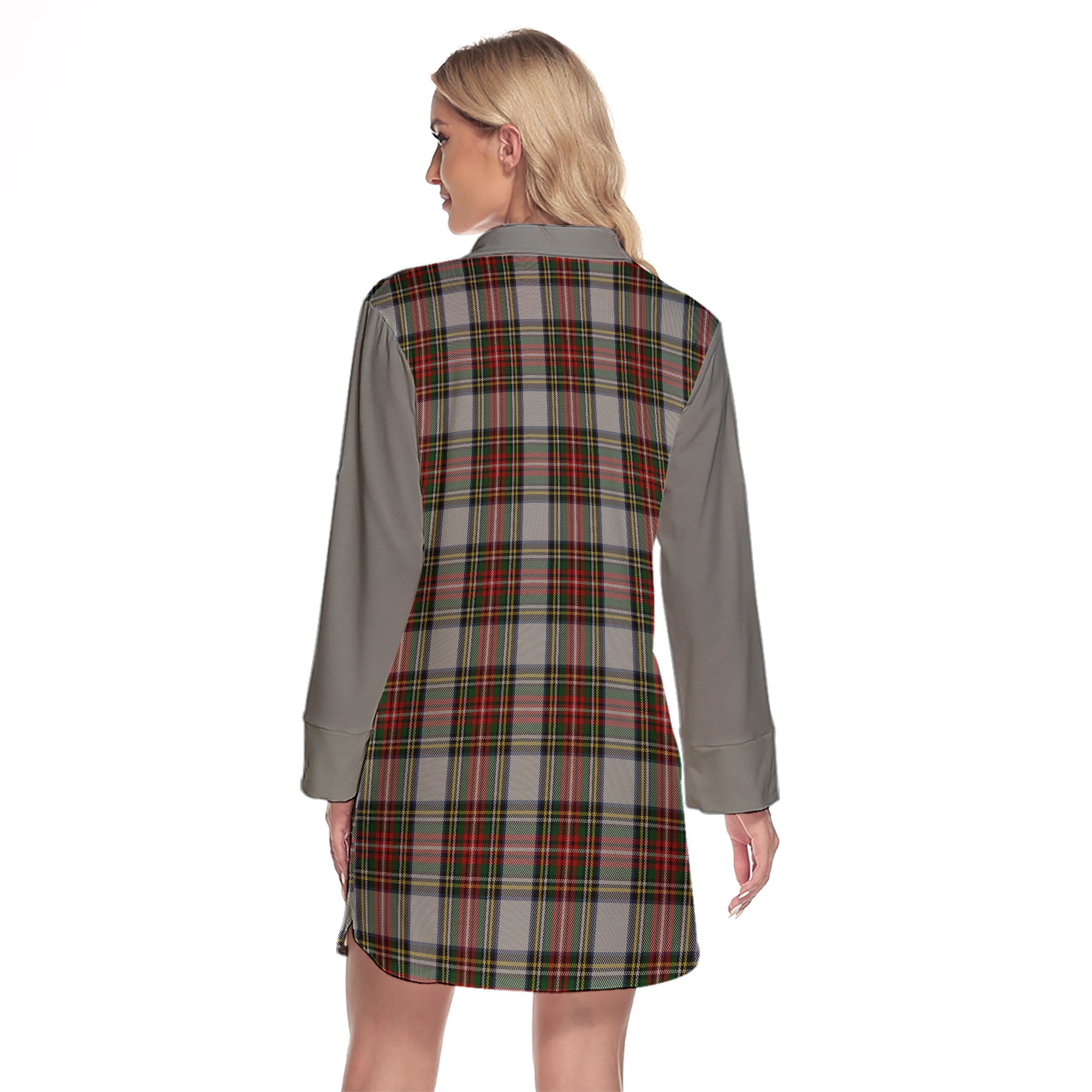 Stewart Dress Tartan Women's Lapel Shirt Dress With Long Sleeve