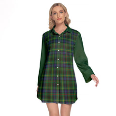 Stewart Hunting Modern Tartan Women's Lapel Shirt Dress With Long Sleeve