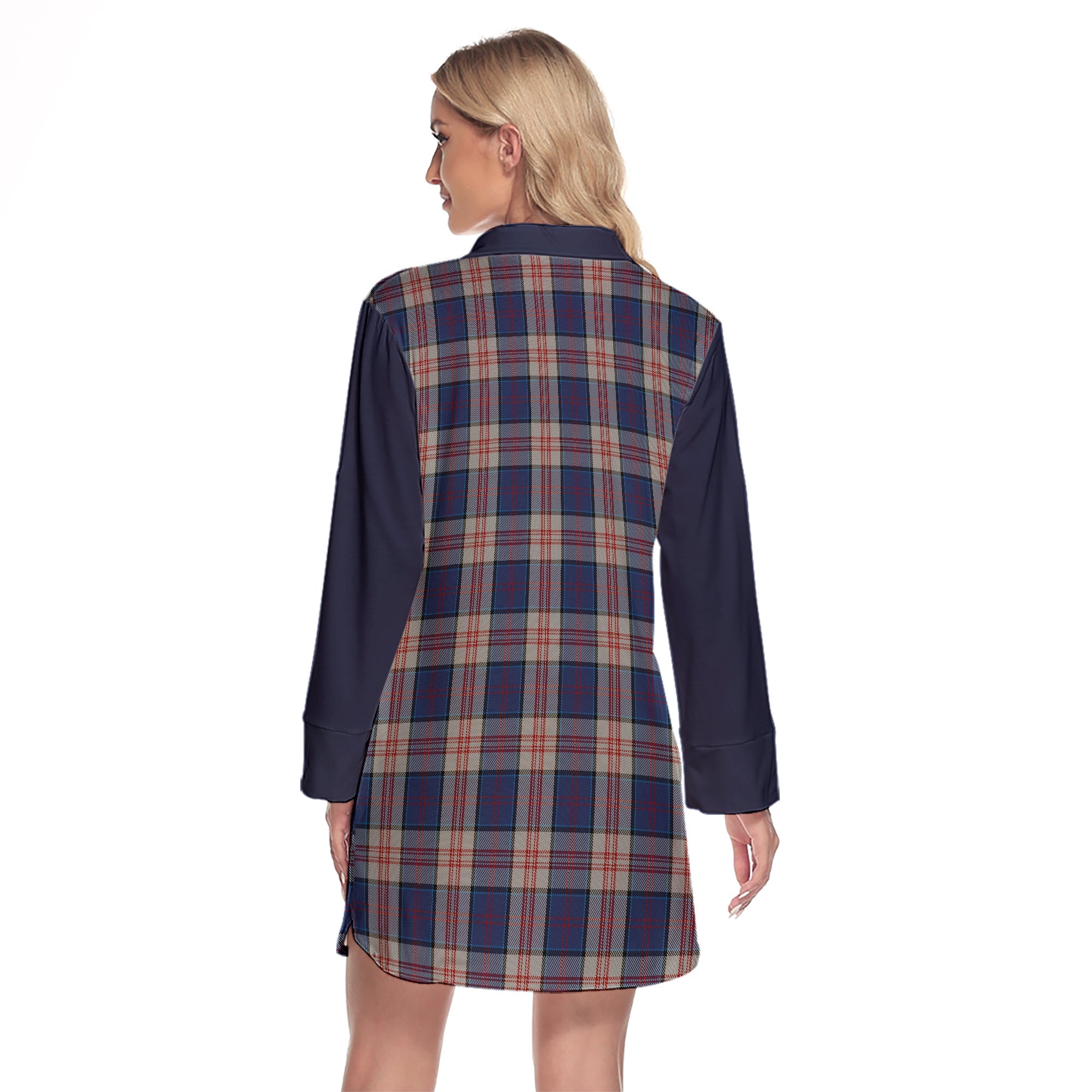 Stewart Of Appin Hunting Dress Tartan Women's Lapel Shirt Dress With Long Sleeve