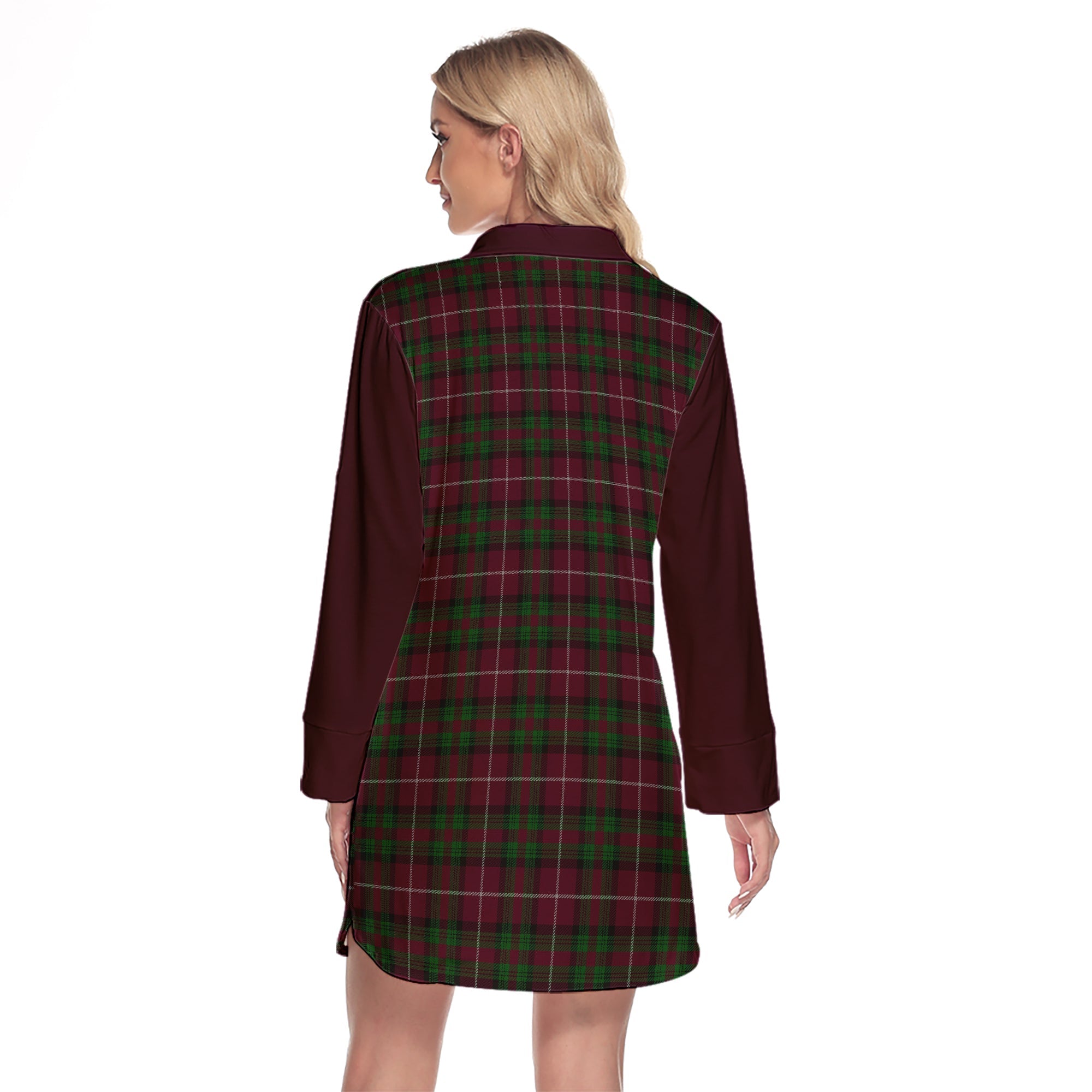 Stewart Of Bute Hunting Tartan Women's Lapel Shirt Dress With Long Sleeve