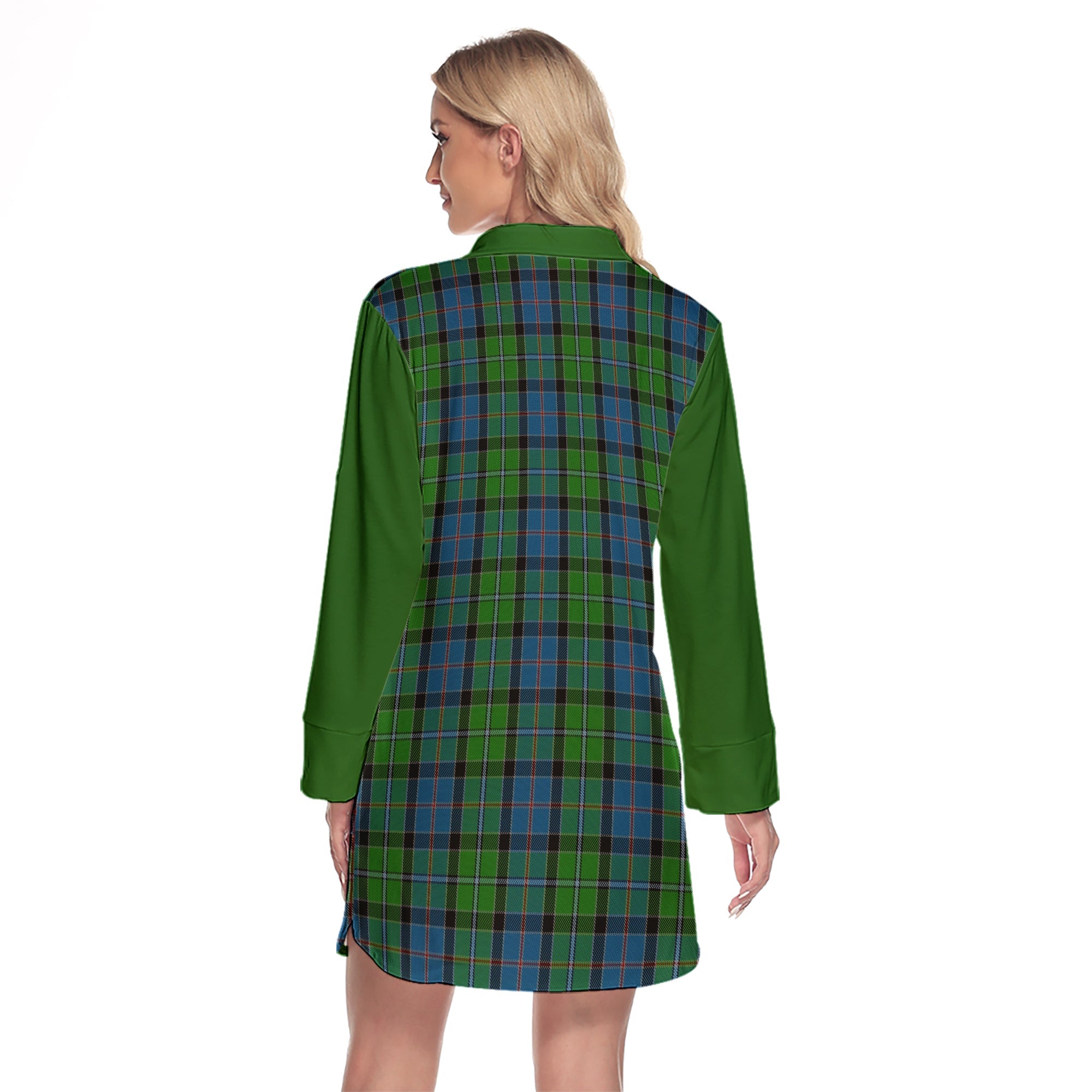 Stirling Tartan Women's Lapel Shirt Dress With Long Sleeve