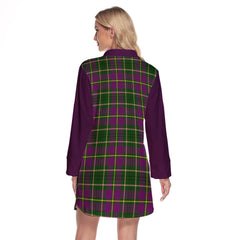 Taylor Tartan Women's Lapel Shirt Dress With Long Sleeve