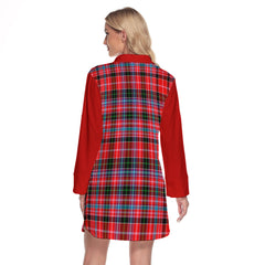 Udny Tartan Women's Lapel Shirt Dress With Long Sleeve