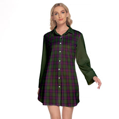 Urquhart Tartan Women's Lapel Shirt Dress With Long Sleeve