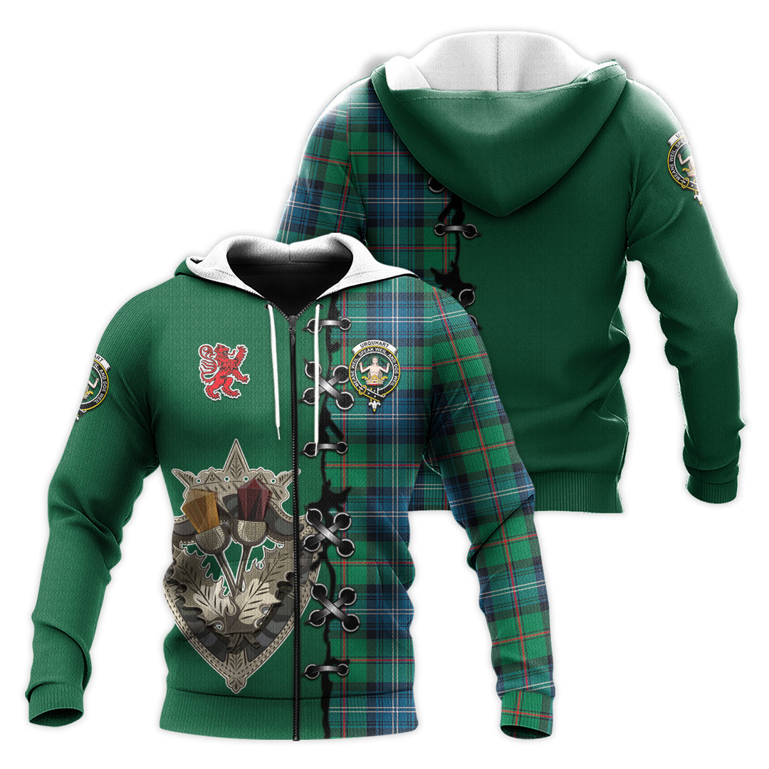 Urquhart Ancient Tartan Hoodie - Lion Rampant And Celtic Thistle Style