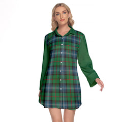 Urquhart Ancient Tartan Women's Lapel Shirt Dress With Long Sleeve