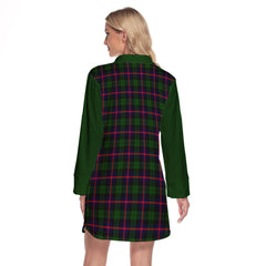 Urquhart Modern Tartan Women's Lapel Shirt Dress With Long Sleeve