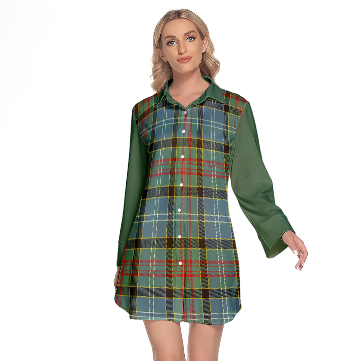 Walkinshaw Tartan Women's Lapel Shirt Dress With Long Sleeve