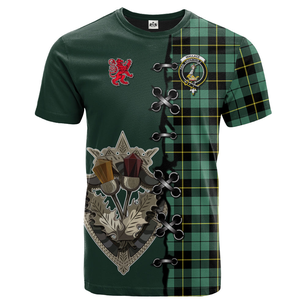 Wallace Hunting Ancient Tartan T-shirt - Lion Rampant And Celtic Thistle Style