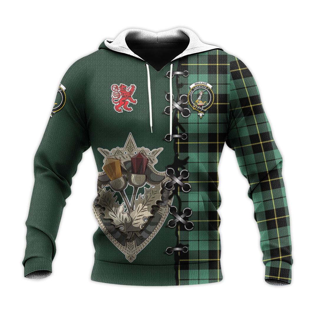 Wallace Hunting Ancient Tartan Hoodie - Lion Rampant And Celtic Thistle Style