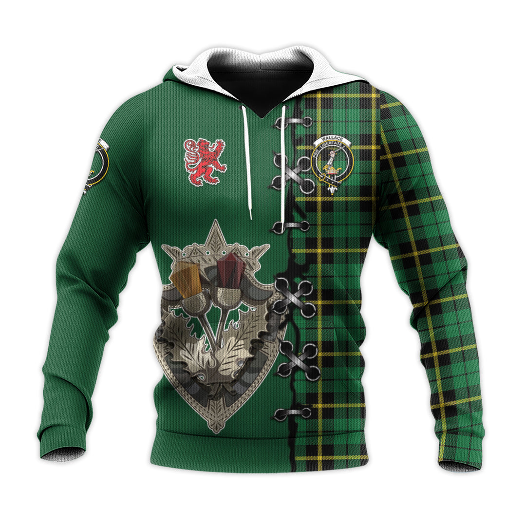 Wallace Hunting Green Tartan Hoodie - Lion Rampant And Celtic Thistle Style