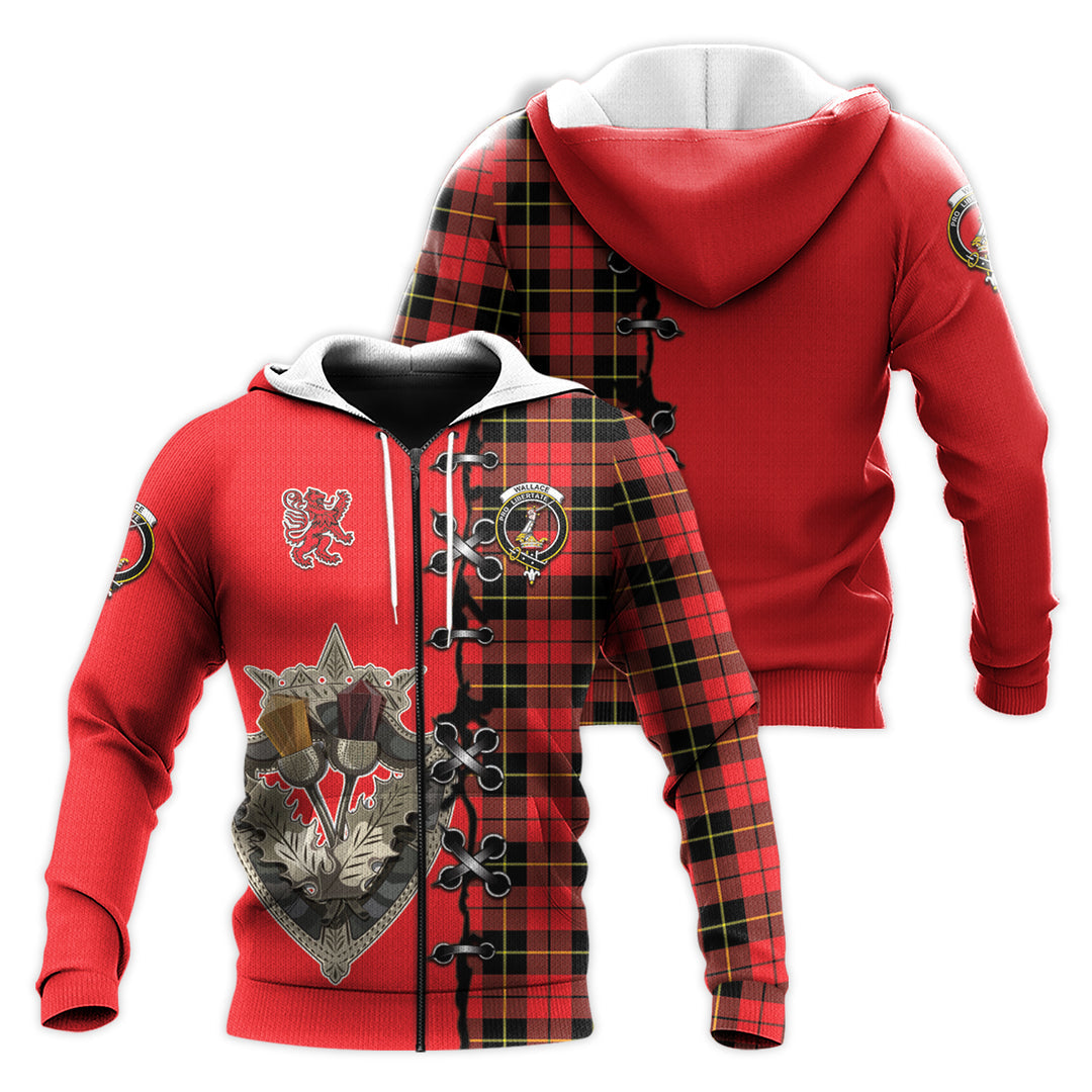 Wallace Hunting Red Tartan Hoodie - Lion Rampant And Celtic Thistle Style