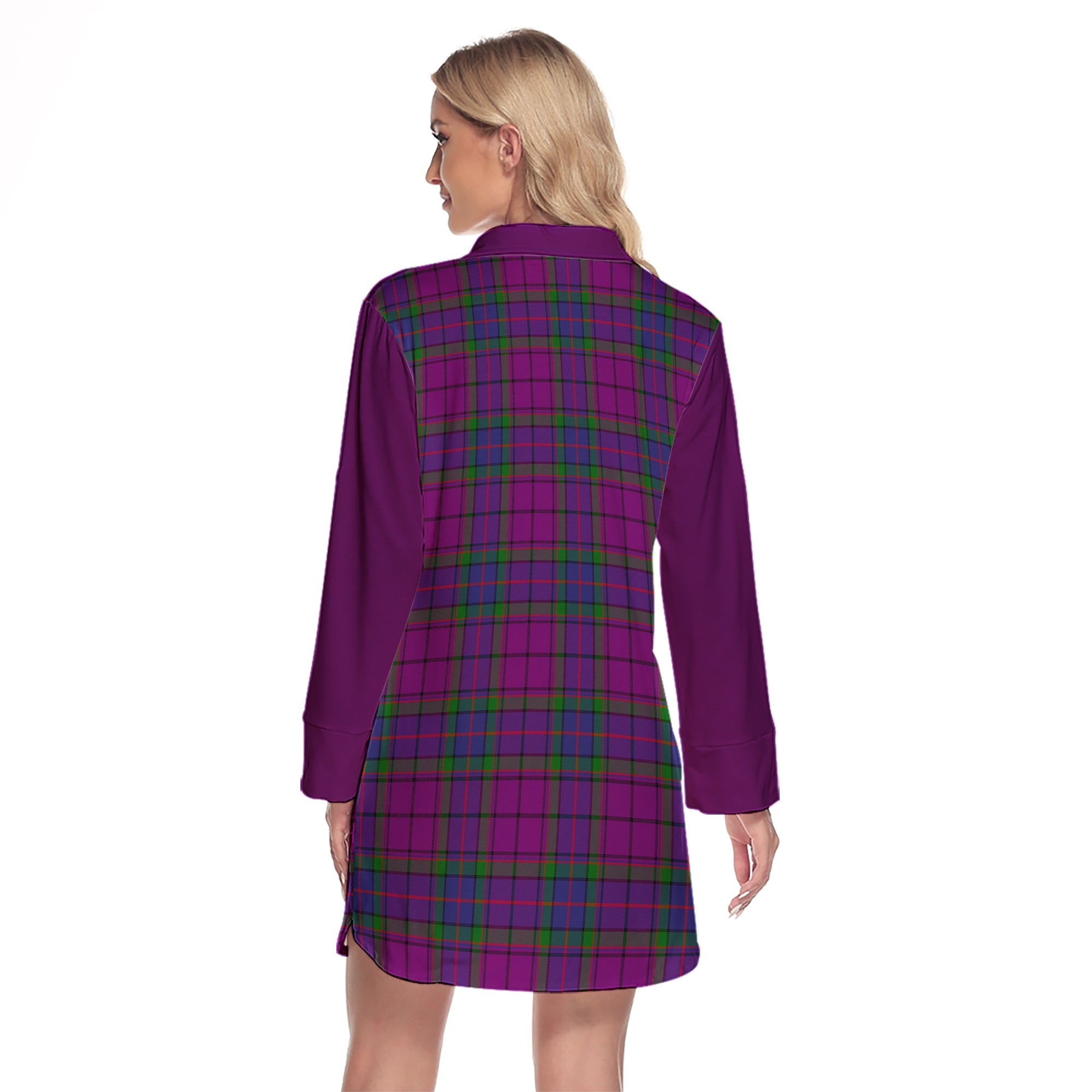 Wardlaw Modern Tartan Women's Lapel Shirt Dress With Long Sleeve