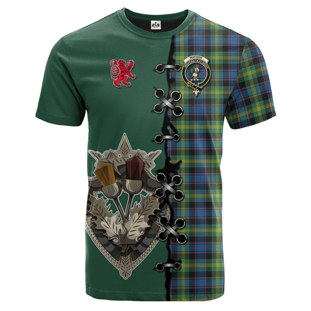 Watson Ancient Tartan T-shirt - Lion Rampant And Celtic Thistle Style