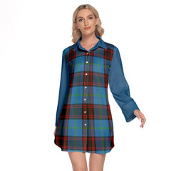 Wedderburn Tartan Women's Lapel Shirt Dress With Long Sleeve