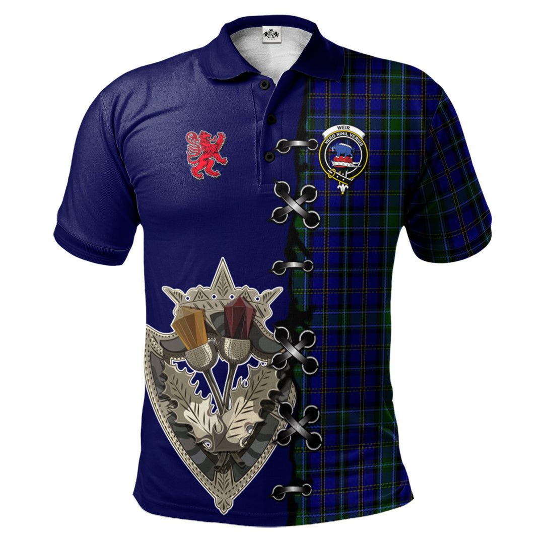 Weir Tartan Polo Shirt - Lion Rampant And Celtic Thistle Style