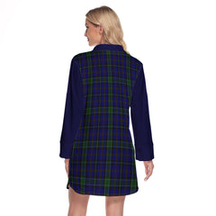 Weir Tartan Women's Lapel Shirt Dress With Long Sleeve