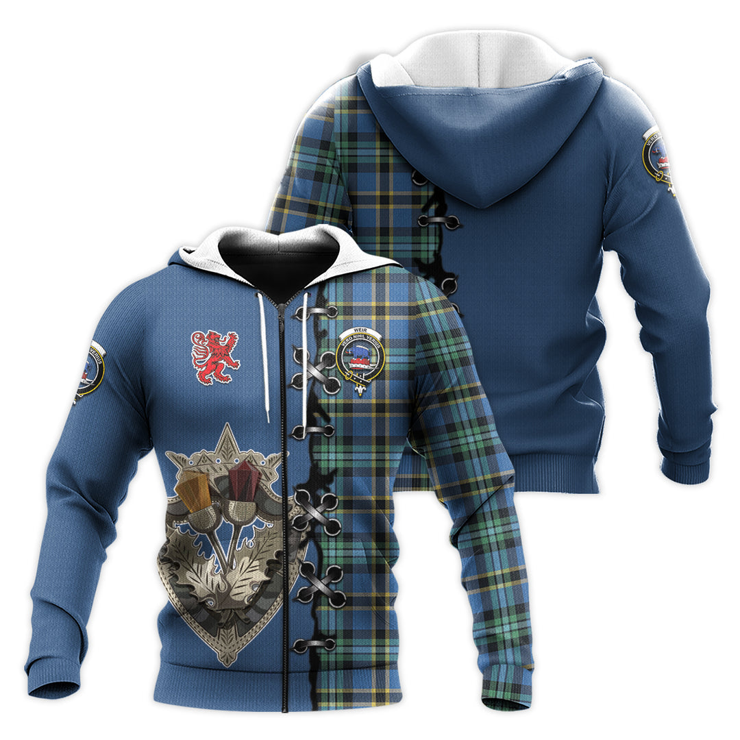 Weir Ancient Tartan Hoodie - Lion Rampant And Celtic Thistle Style