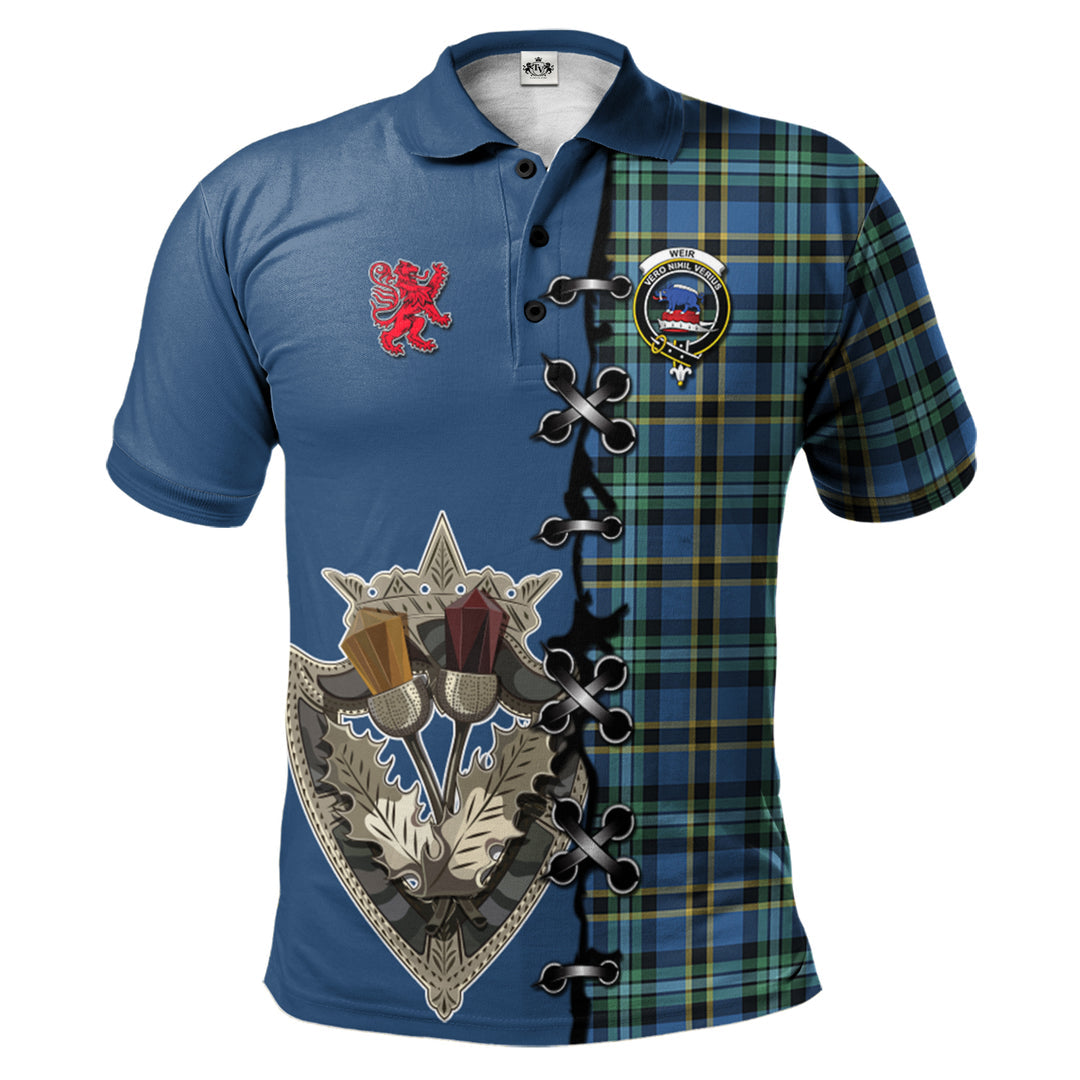 Weir Ancient Tartan Polo Shirt - Lion Rampant And Celtic Thistle Style