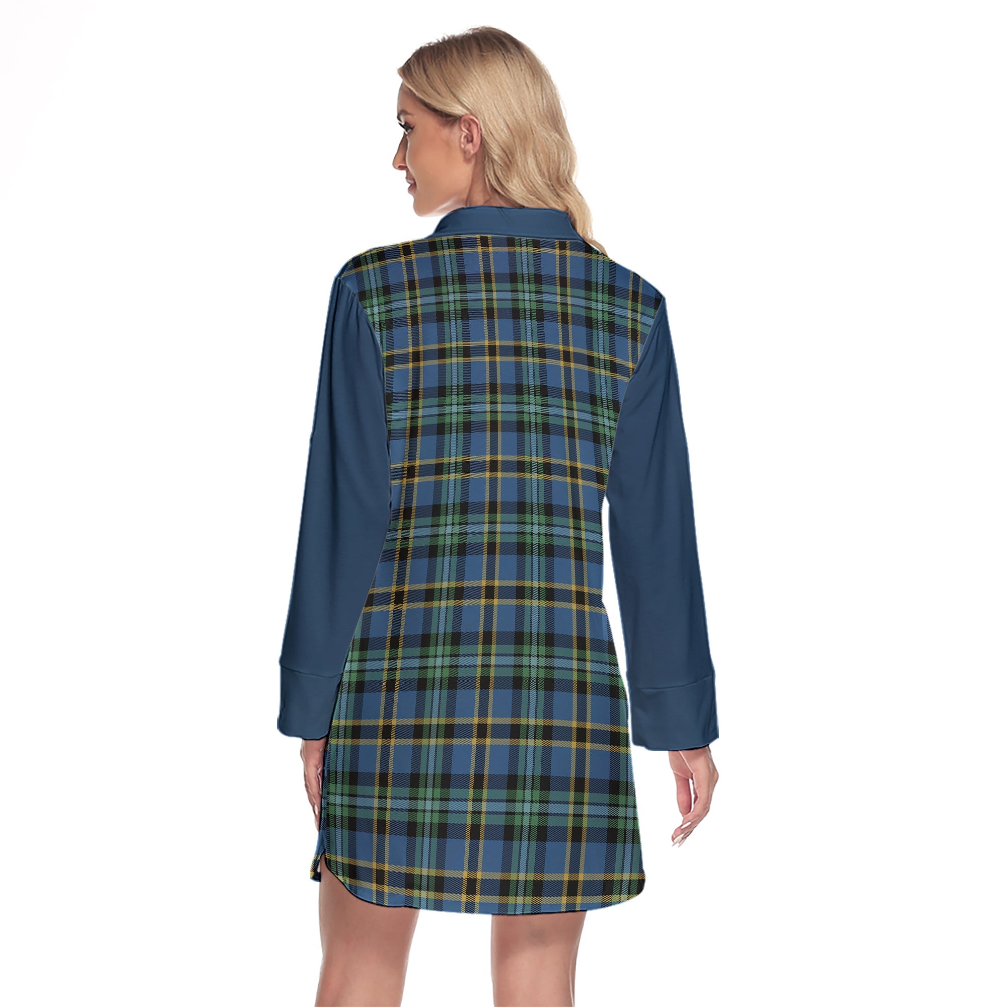 Weir Ancient Tartan Women's Lapel Shirt Dress With Long Sleeve